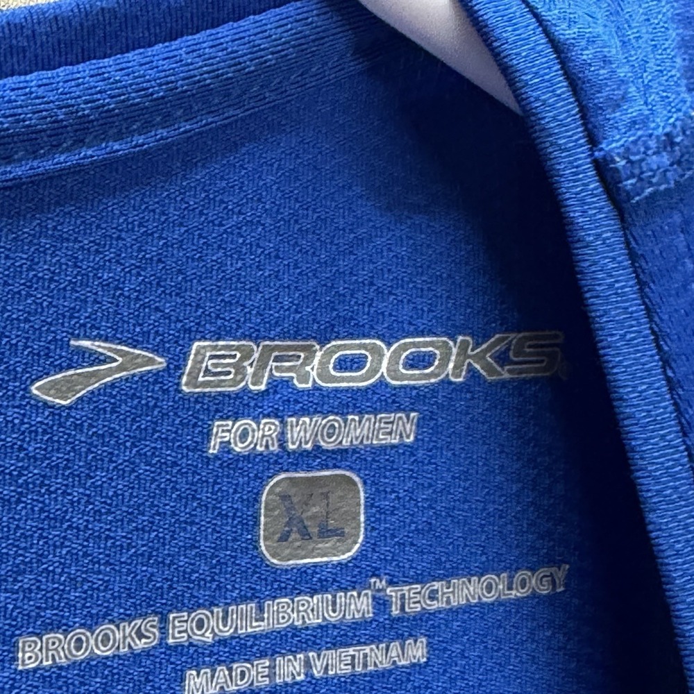 Brooks Women's XL Equilibrium Blue Zip V Neck Running Shirt Short Sleeve - Picture 3 of 10